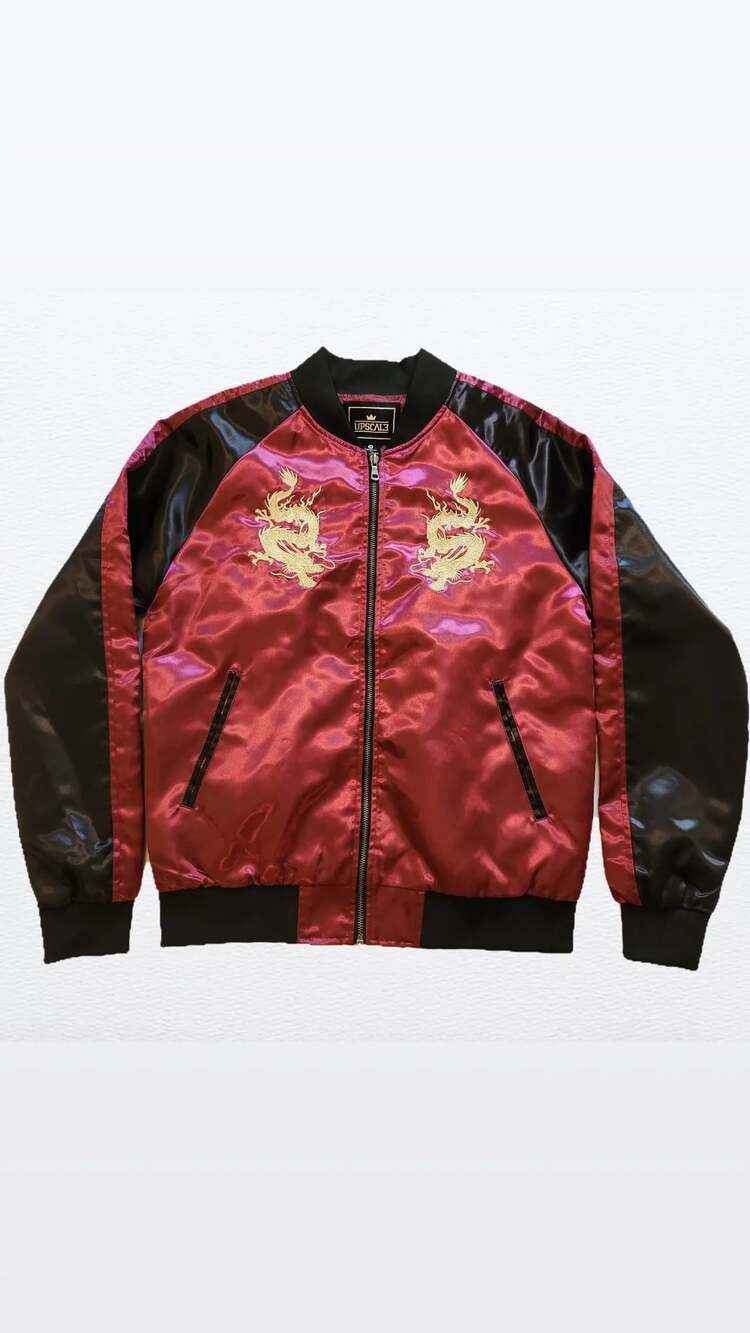 Upscale Satin Dragon Embroidered Sukajan Souvenir Jacket. Medium